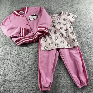 Hello Kitty Lot Bundle Girls 2T Bomber Jacket Sweatpants Shirt Pink Outfit‎ Set